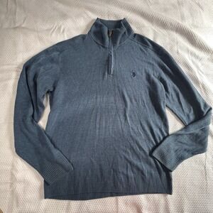 U.S. Polo Assn. Men's Large Quarter Zip Pullover Blue Mock Neck Preppy Ribbed